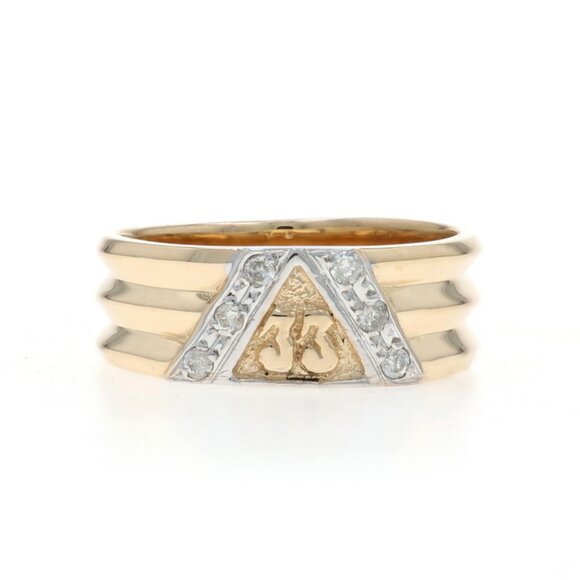 Yellow Gold 33rd Degree Scottish Rite Vintage Masonic Men's Ring 14k Dias .15ctw